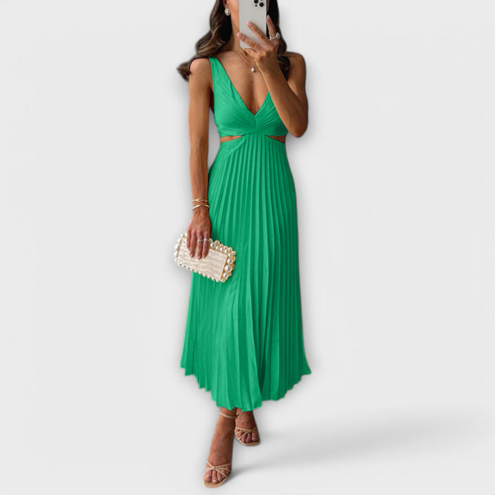Nadia - Summer Dress with Back Cutout and Pleated Skirt