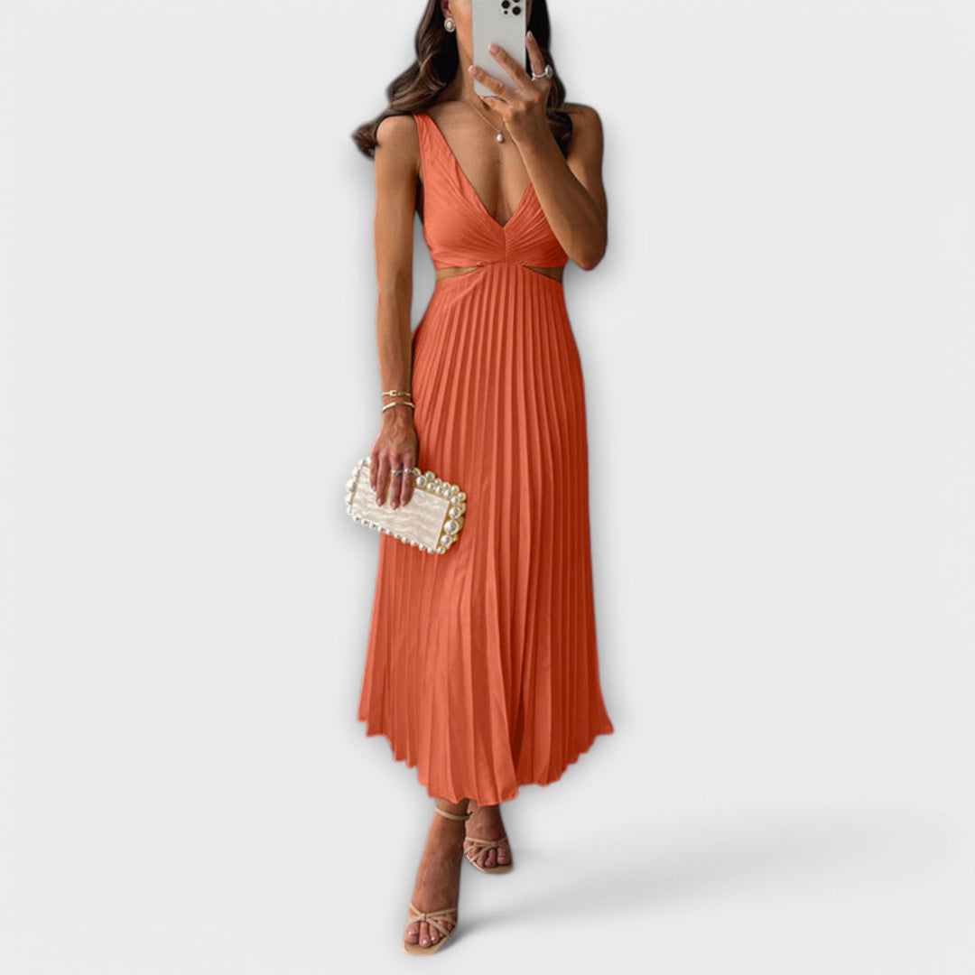 Nadia - Summer Dress with Back Cutout and Pleated Skirt