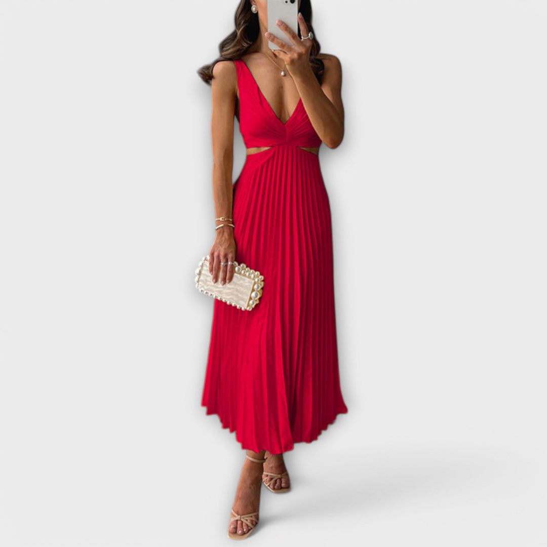 Nadia - Summer Dress with Back Cutout and Pleated Skirt