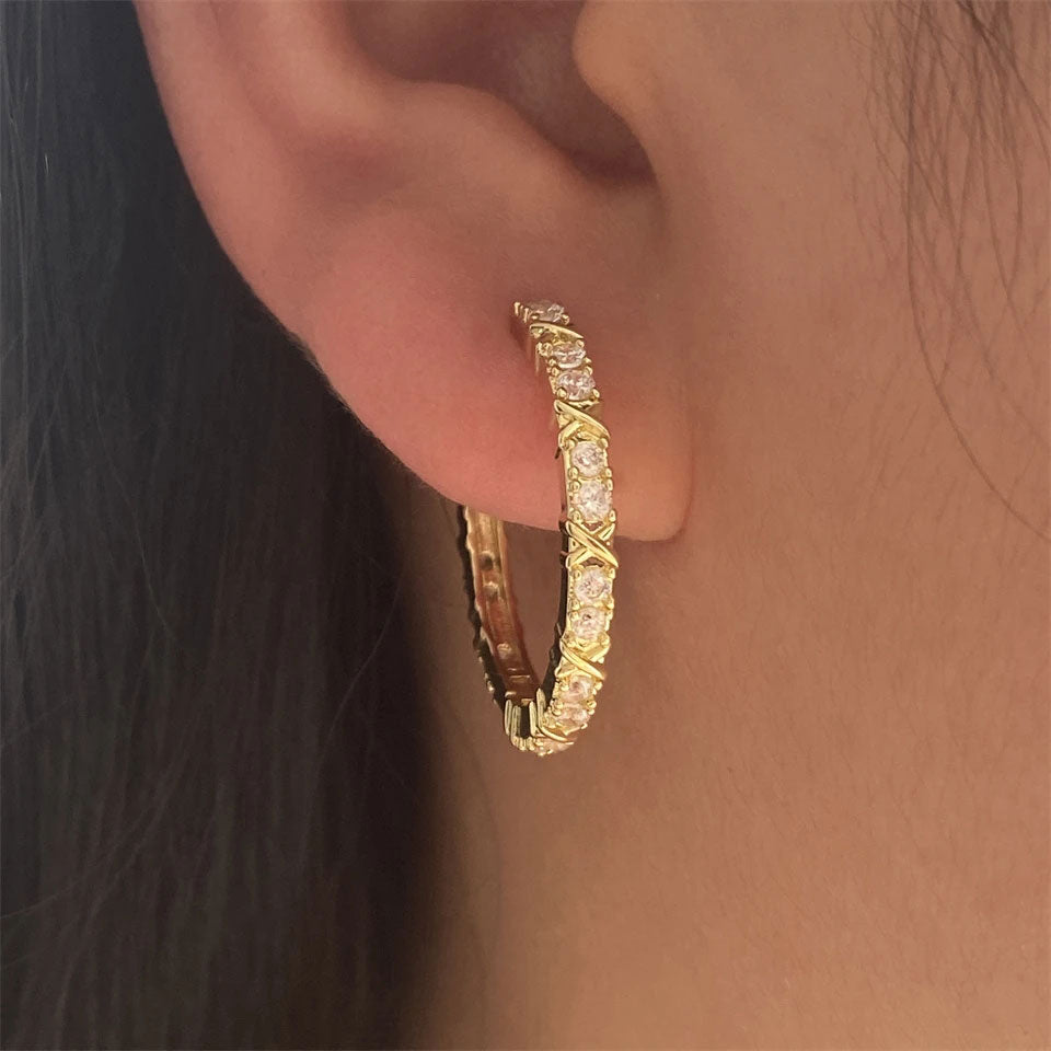 Zirconia Cross Earrings | 18K Gold