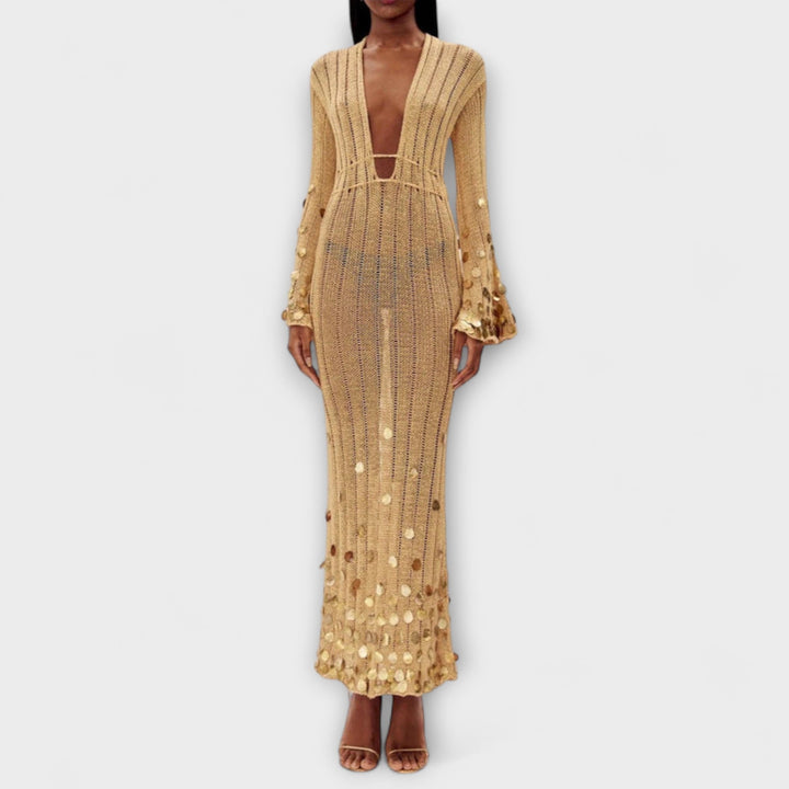 Kathleen - Gold Knit Maxi Dress