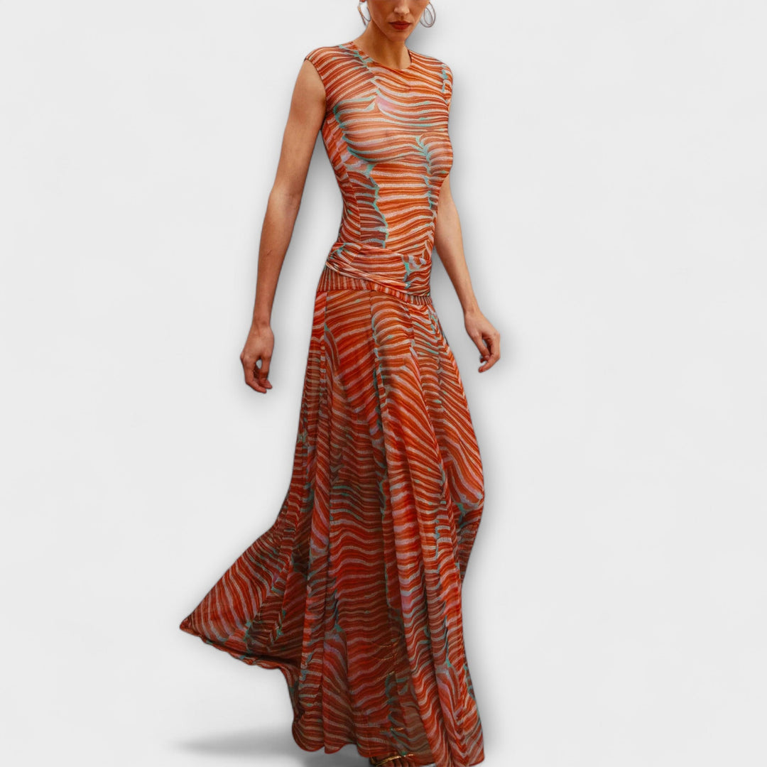 Phoenix - Shimmering Wave Mesh Bodysuit and Skirt Ensemble