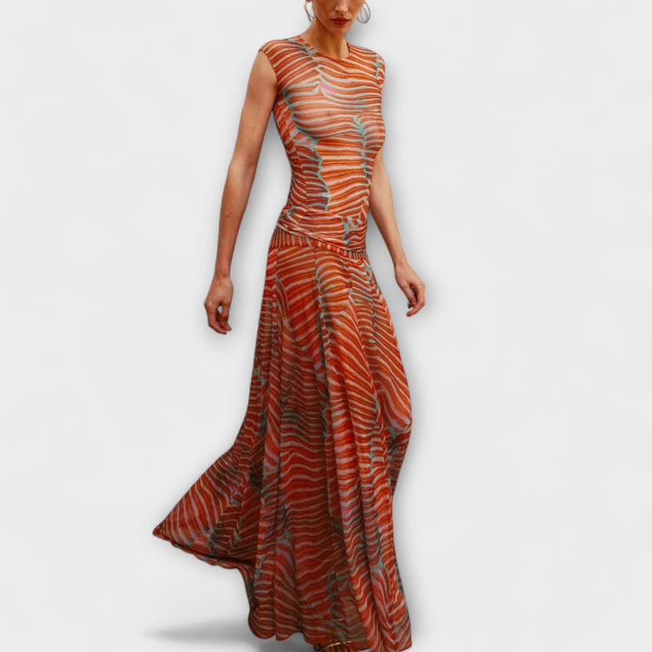 Phoenix - Shimmering Wave Mesh Bodysuit and Skirt Ensemble
