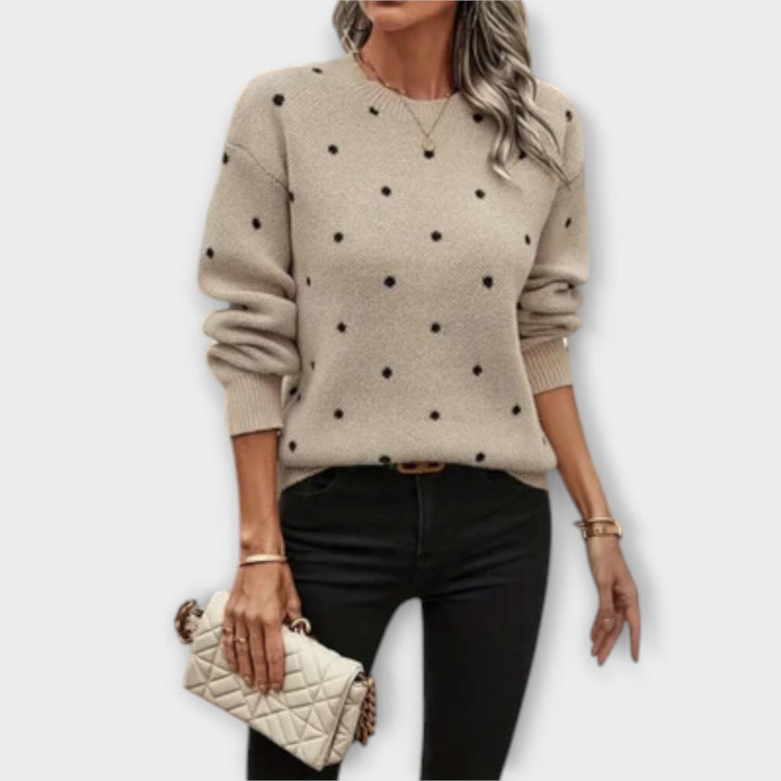 Ava – Casual Long-Sleeve Knitted Sweater with Polka Dot Pattern