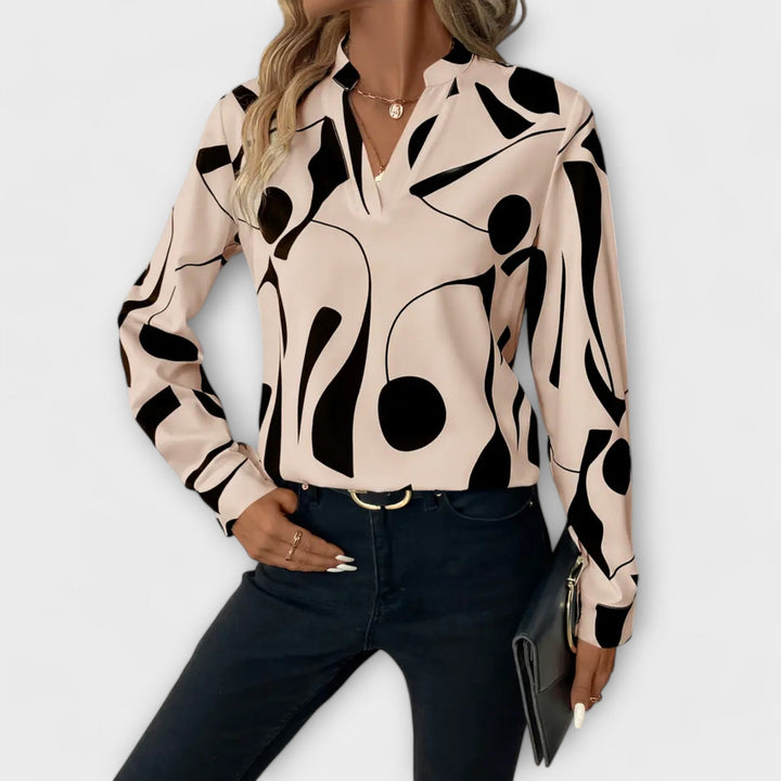 Elegant Long-Sleeve Blouse with Pointed Neckline