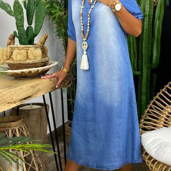 Ilse™ | Summer V-Neck Mid-Denim Dress