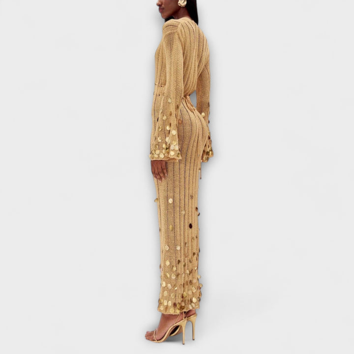 Kathleen - Gold Knit Maxi Dress