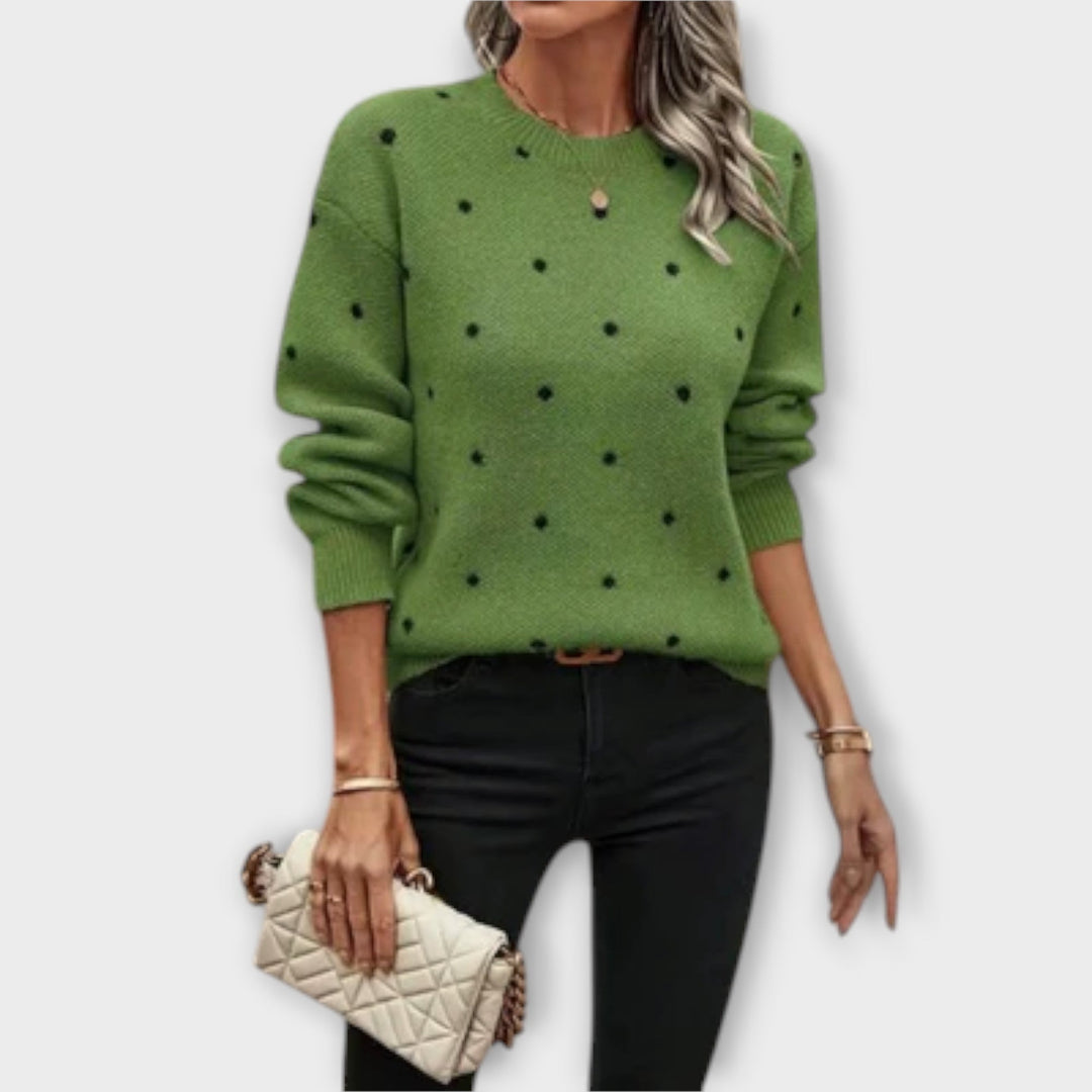 Ava – Casual Long-Sleeve Knitted Sweater with Polka Dot Pattern