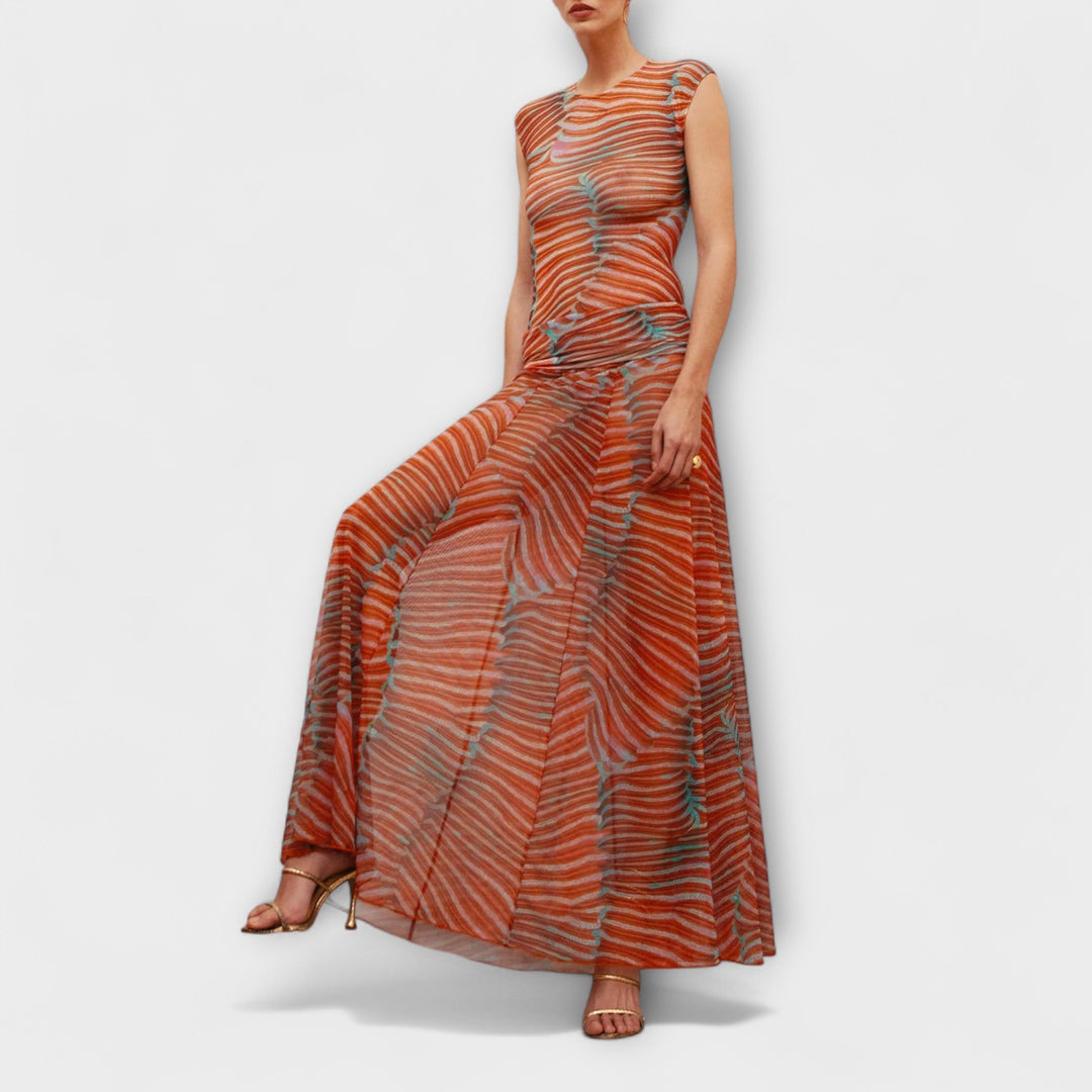 Phoenix - Shimmering Wave Mesh Bodysuit and Skirt Ensemble