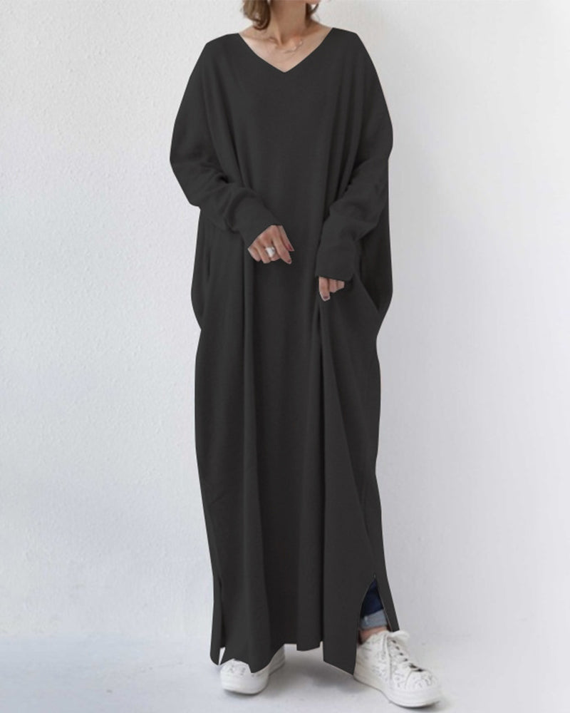 Serenya™ - Fashionable Dress with Long Sleeves and V-Neck