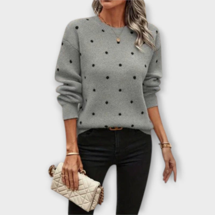 Ava – Casual Long-Sleeve Knitted Sweater with Polka Dot Pattern