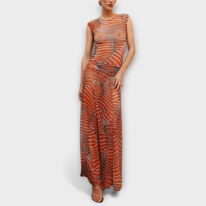 Phoenix - Shimmering Wave Mesh Bodysuit and Skirt Ensemble