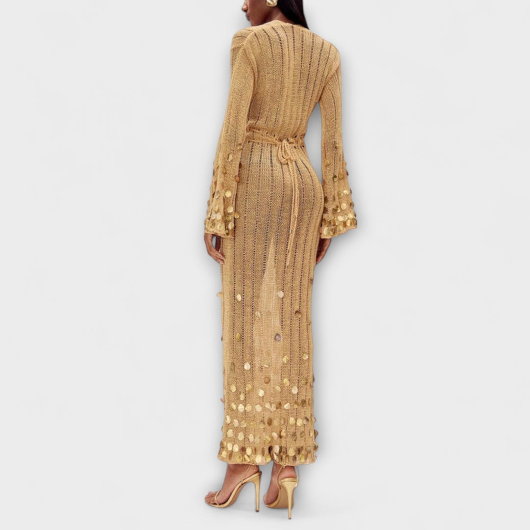 Kathleen - Gold Knit Maxi Dress