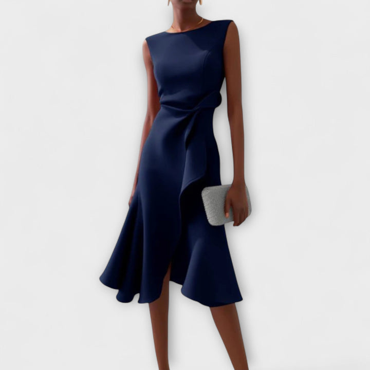 Cornelia™ | Pleated Asymmetrical Midi Dress