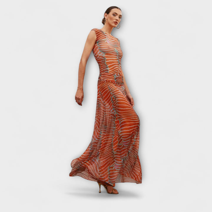 Phoenix - Shimmering Wave Mesh Bodysuit and Skirt Ensemble