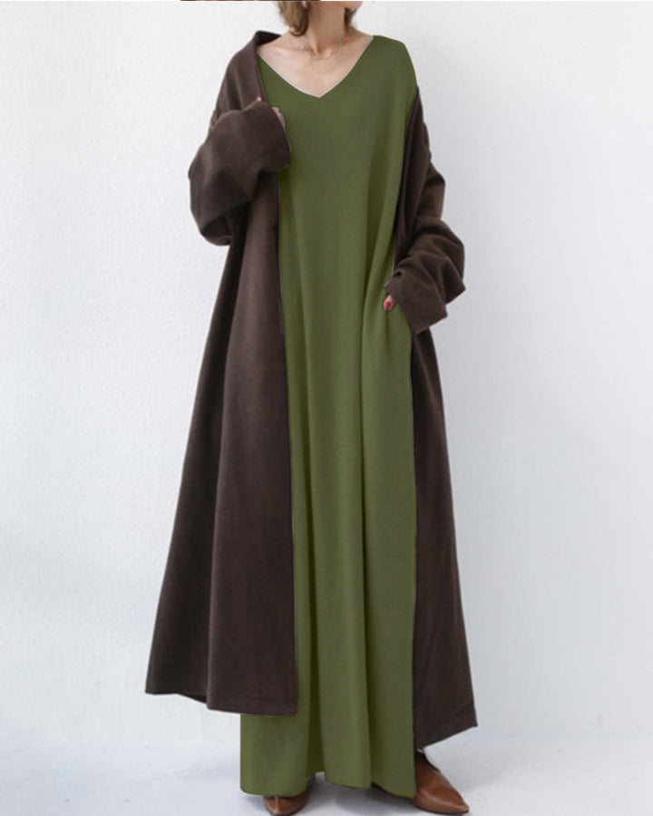 Serenya™ - Fashionable Dress with Long Sleeves and V-Neck