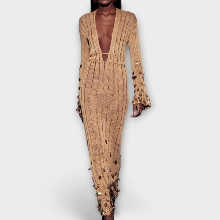 Kathleen - Gold Knit Maxi Dress