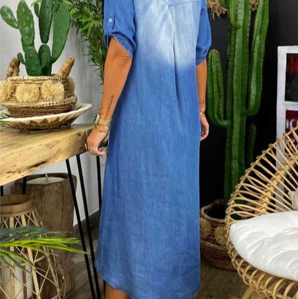 Ilse™ | Summer V-Neck Mid-Denim Dress