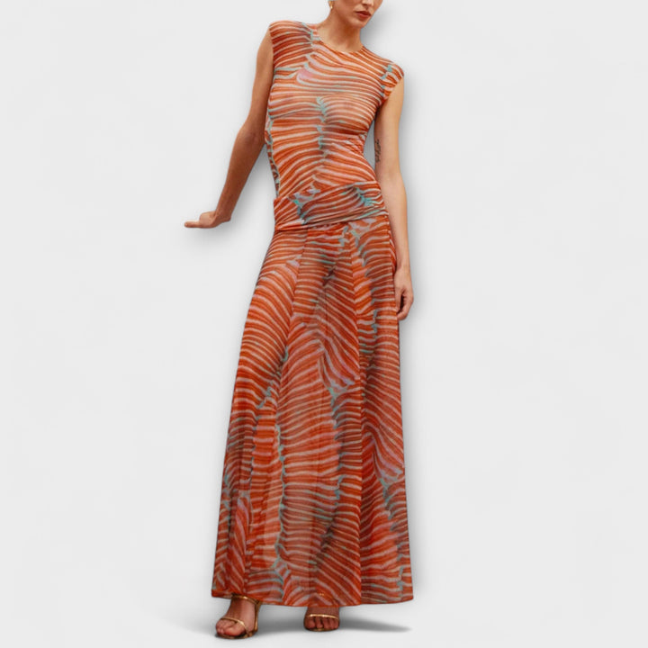 Phoenix - Shimmering Wave Mesh Bodysuit and Skirt Ensemble