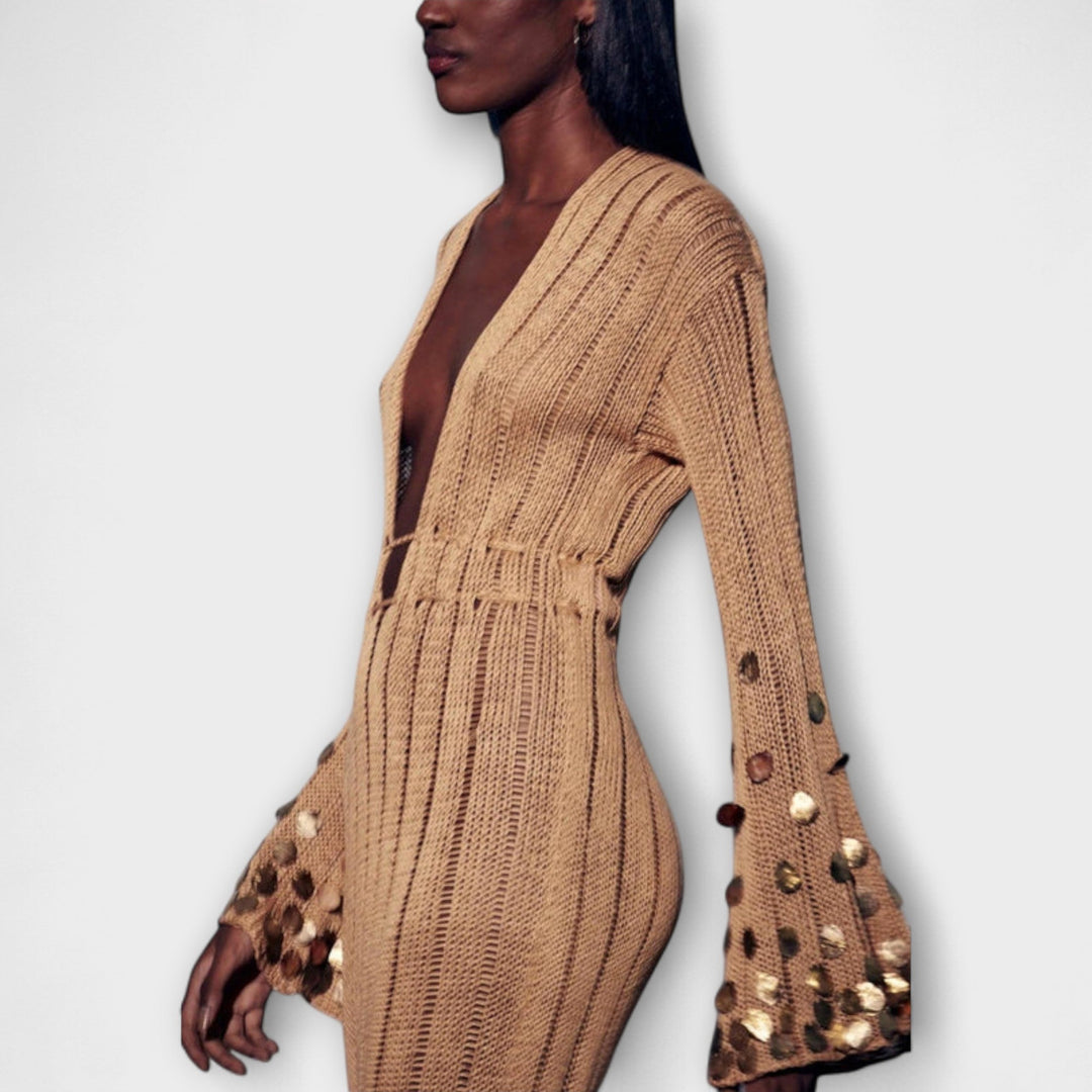 Kathleen - Gold Knit Maxi Dress