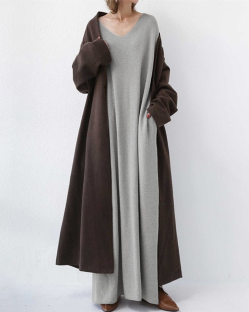 Serenya™ - Fashionable Dress with Long Sleeves and V-Neck