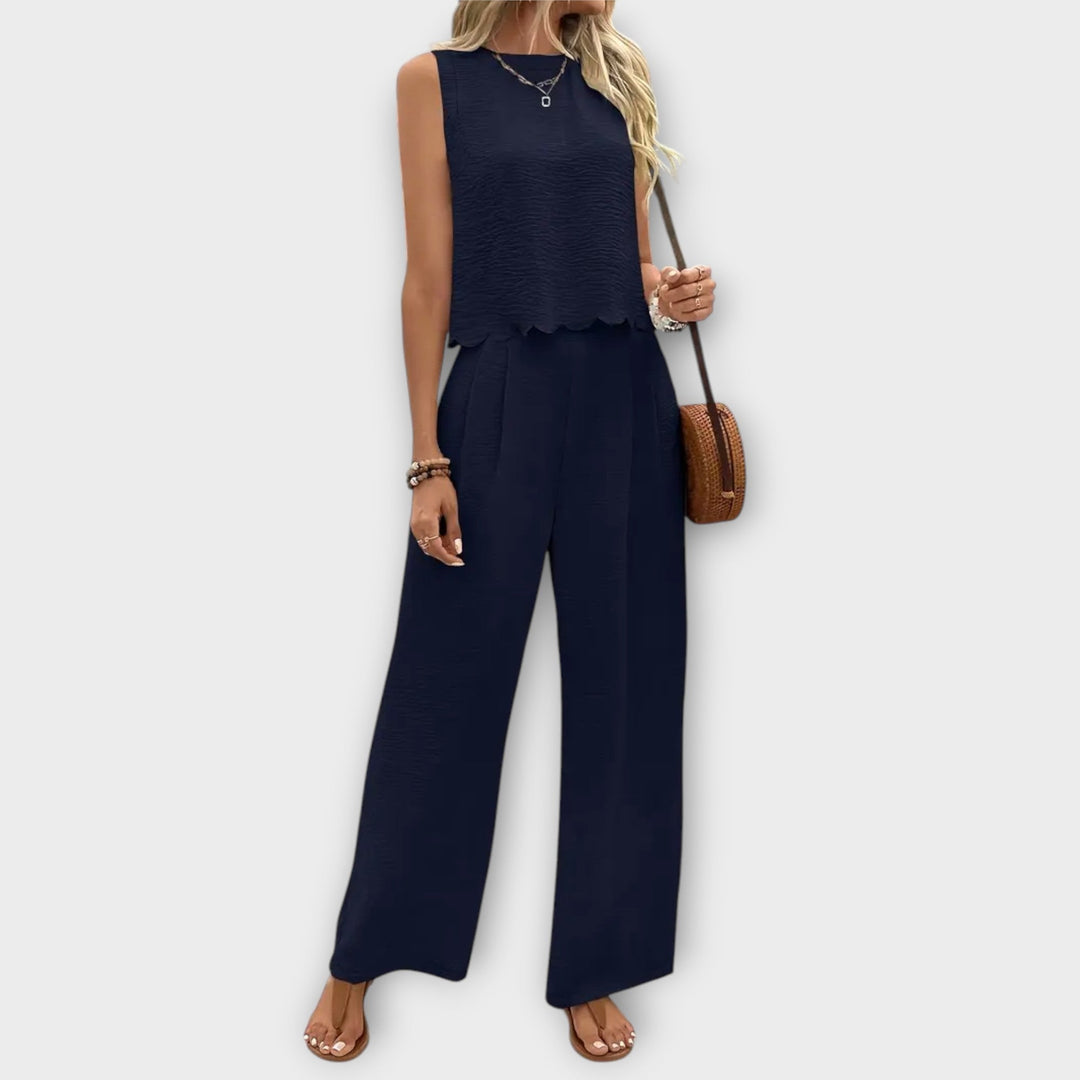 Valeria - Vest with Petal Edge & Long Pants