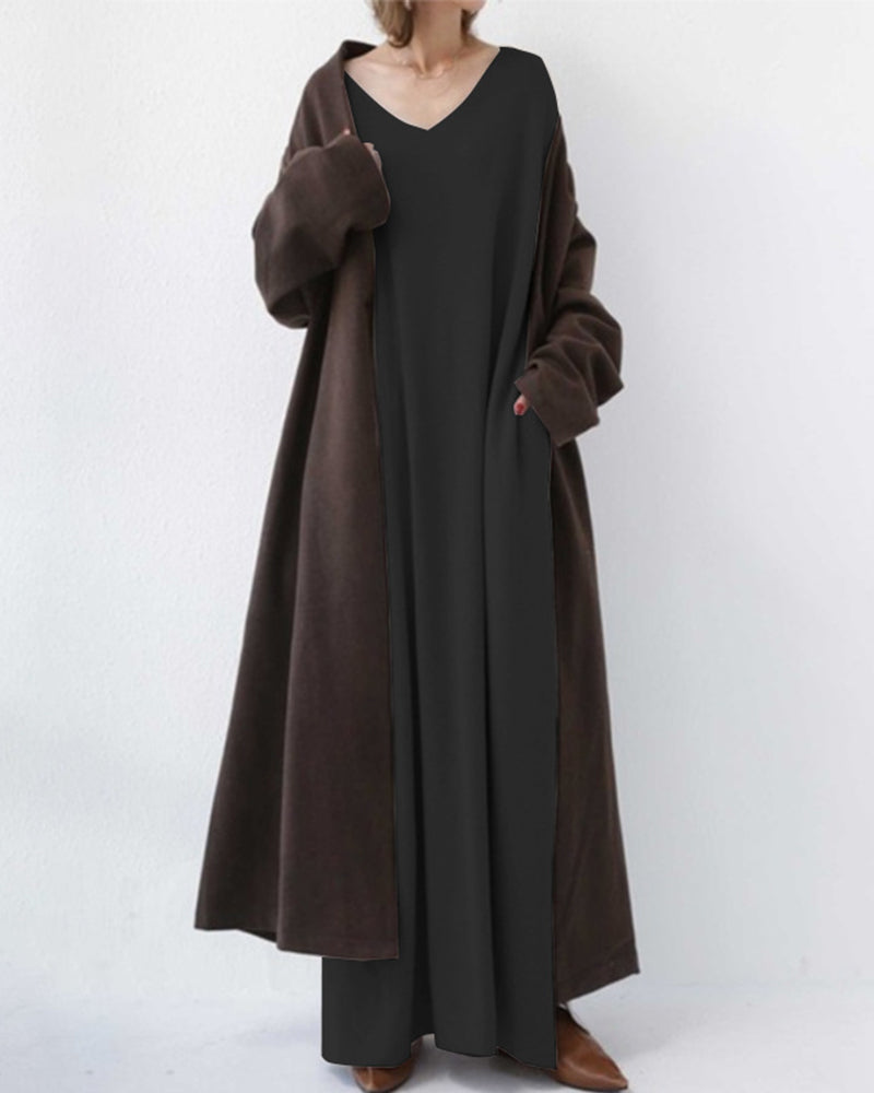 Serenya™ - Fashionable Dress with Long Sleeves and V-Neck