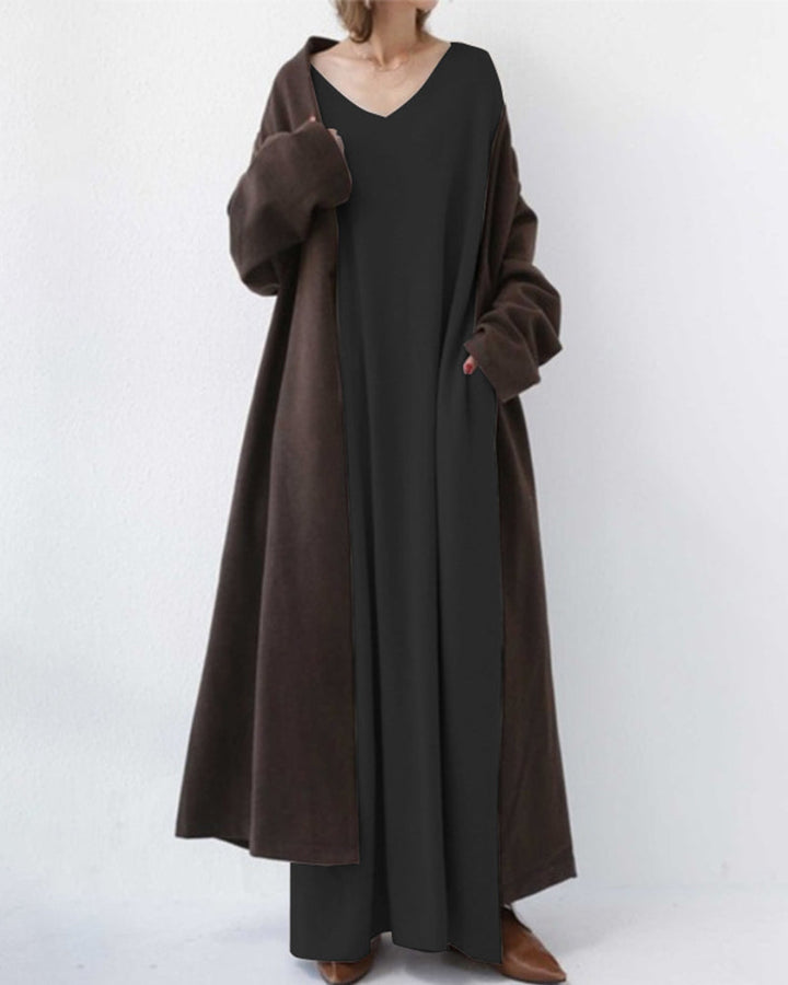 Serenya™ - Fashionable Dress with Long Sleeves and V-Neck