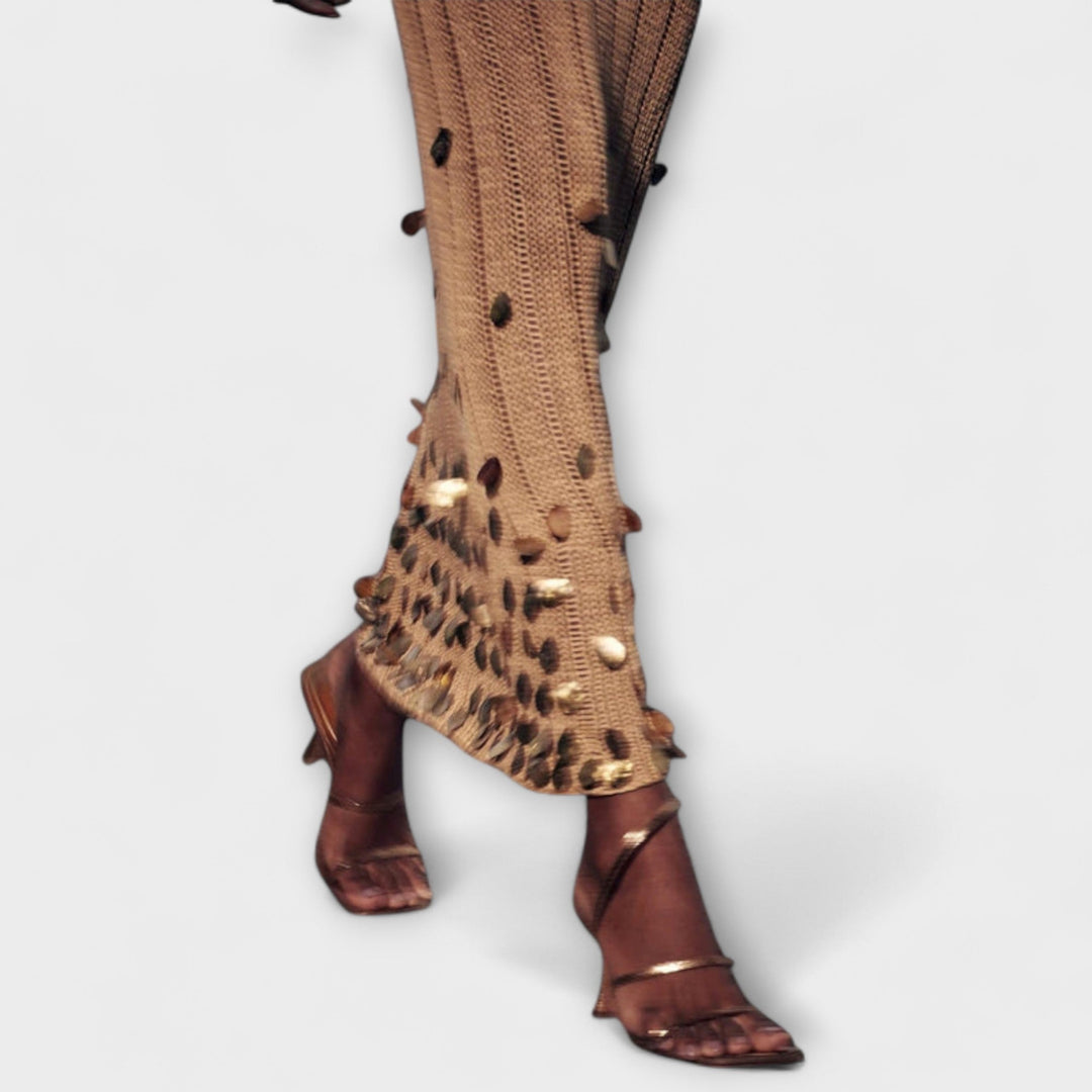 Kathleen - Gold Knit Maxi Dress