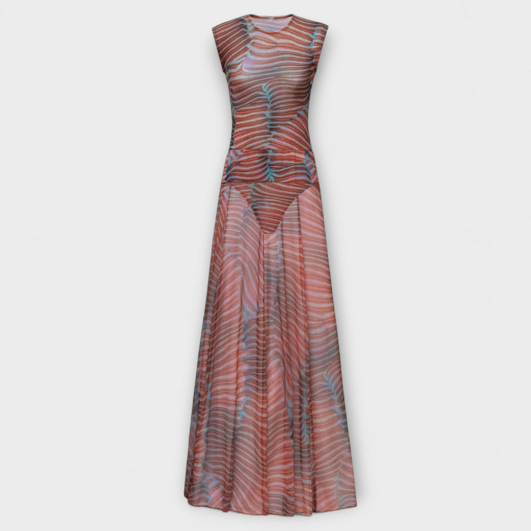 Phoenix - Shimmering Wave Mesh Bodysuit and Skirt Ensemble