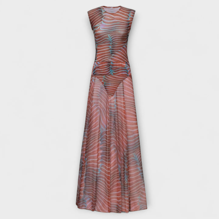 Phoenix - Shimmering Wave Mesh Bodysuit and Skirt Ensemble