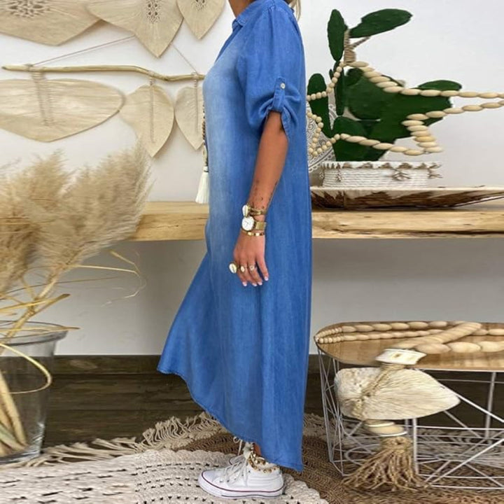 Ilse™ | Summer V-Neck Mid-Denim Dress