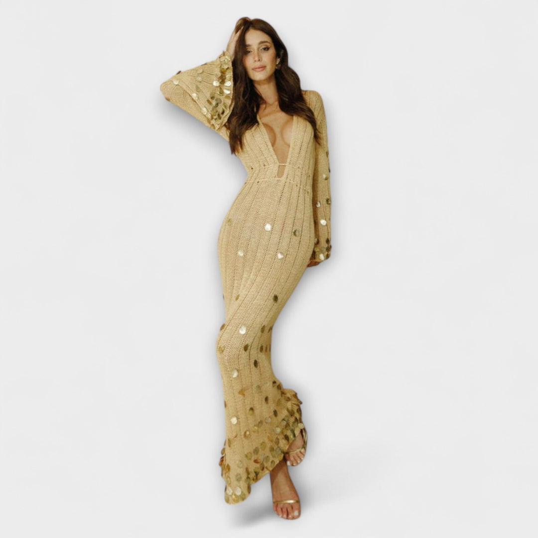 Kathleen - Gold Knit Maxi Dress