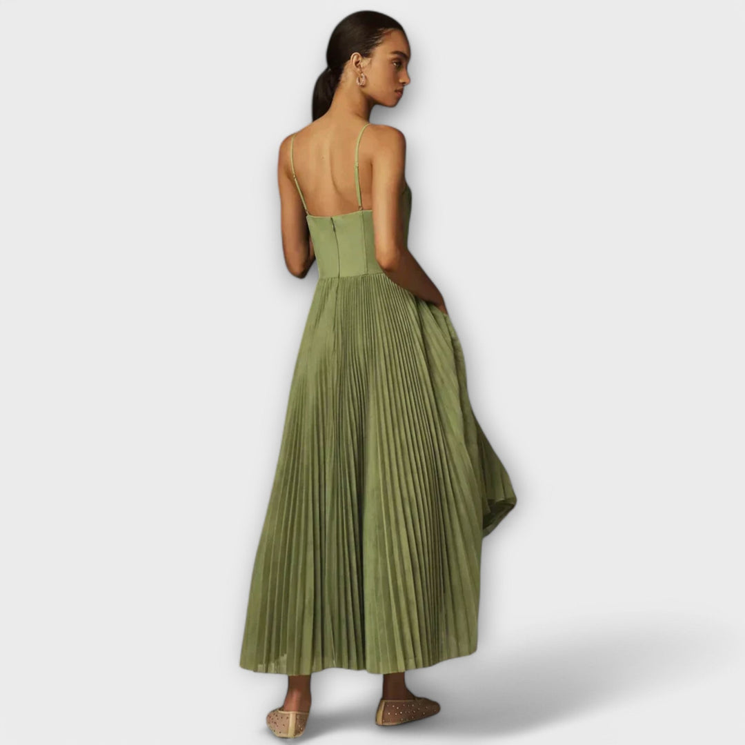 Midi Dress with Tulle Bustier and Pleats