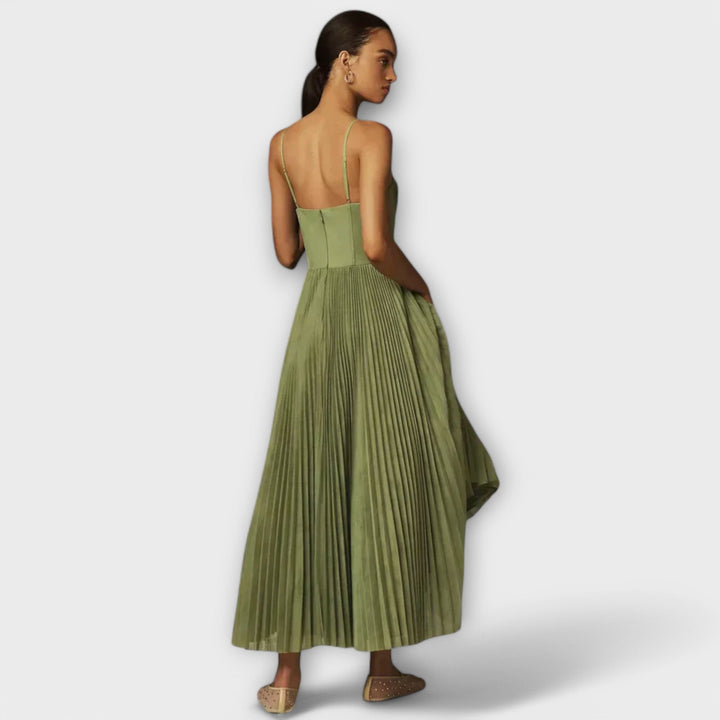 Midi Dress with Tulle Bustier and Pleats