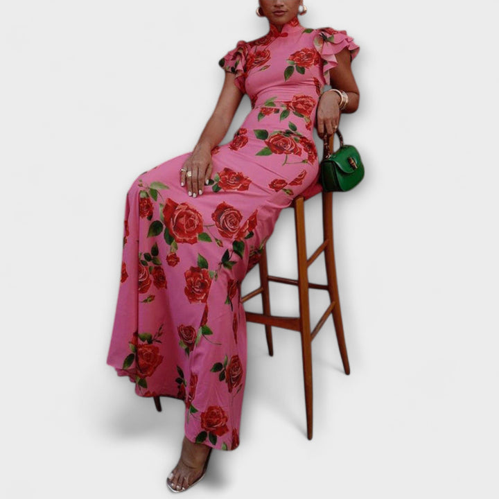 Luna - Maxi dress with floral print, tiered cut, and bell sleeves