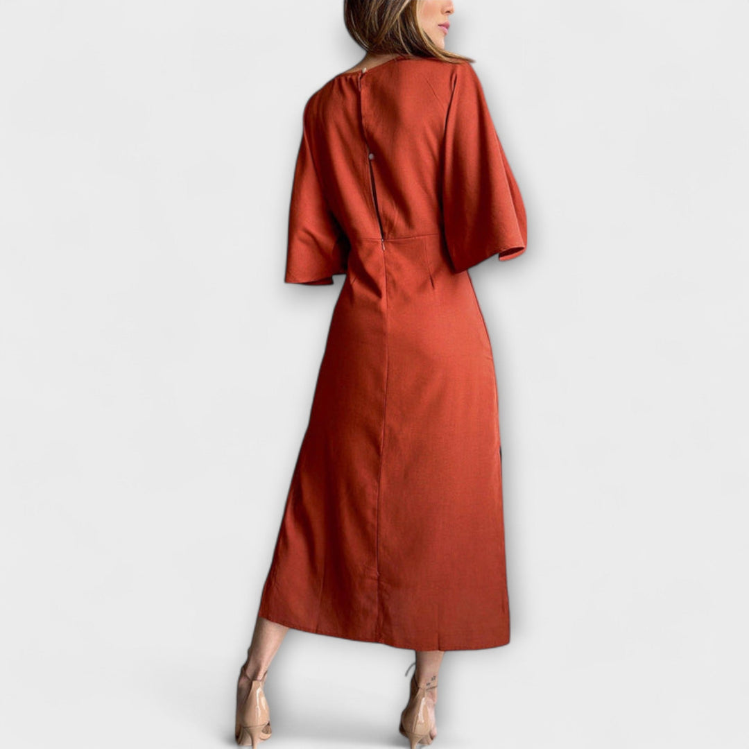 Holly - Casual V-Neck Cotton-Linen Dress with Lacing