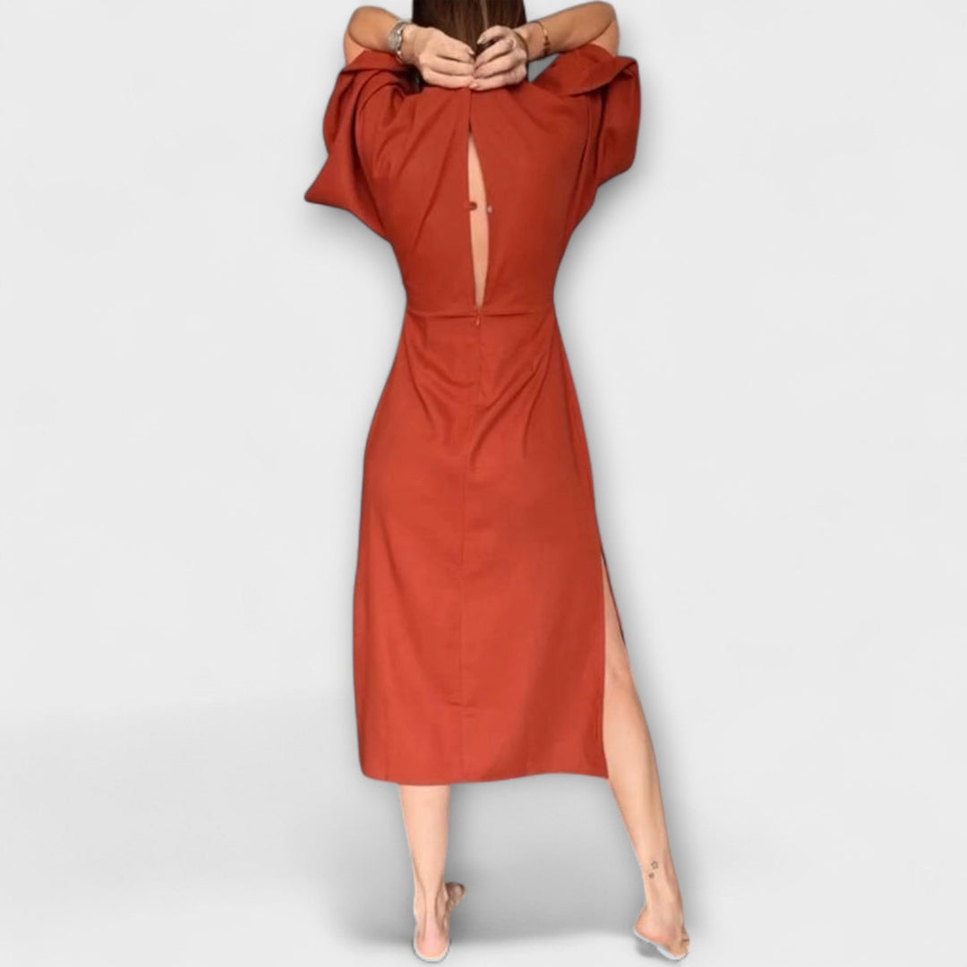 Holly - Casual V-Neck Cotton-Linen Dress with Lacing