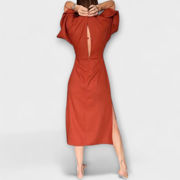 Holly - Casual V-Neck Cotton-Linen Dress with Lacing