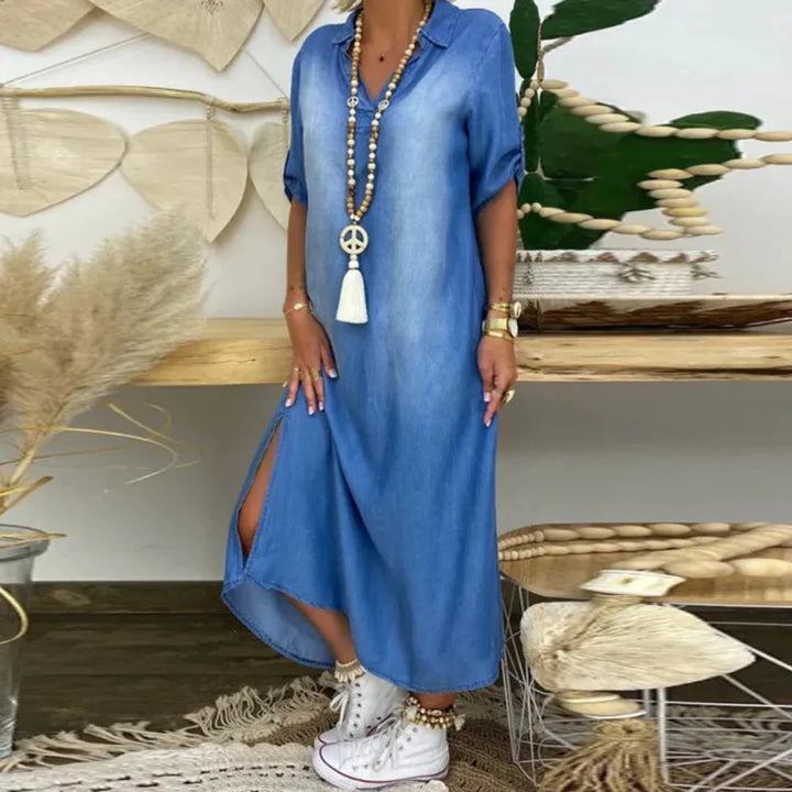 Ilse™ | Summer V-Neck Mid-Denim Dress