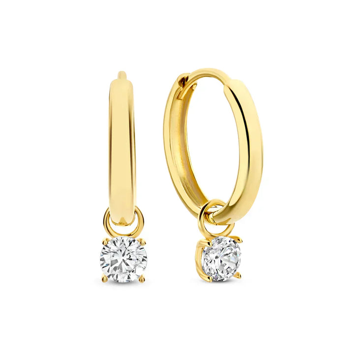 14K Gold Moonbeam Stone Hoop Earrings