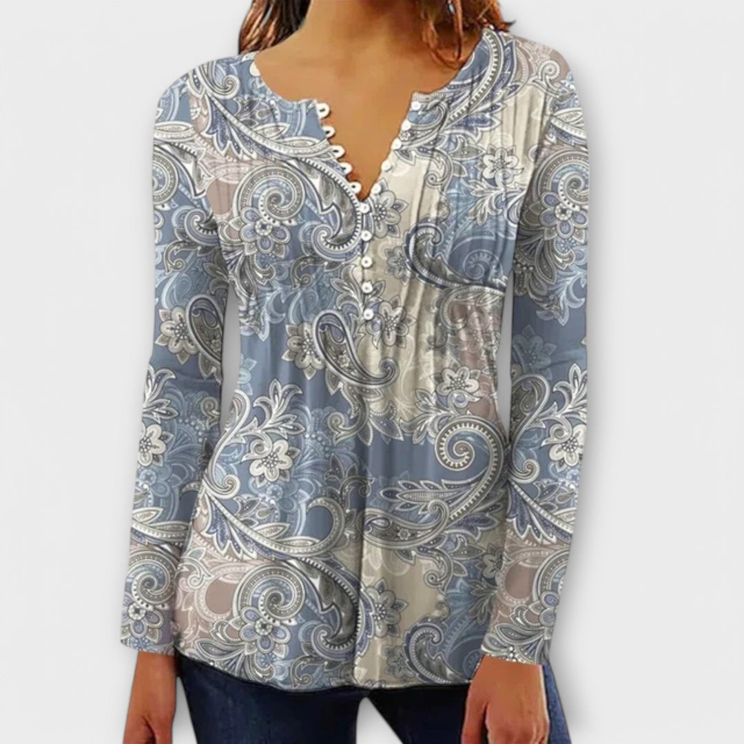 Juliane - V-Neck Blouse with Sleeves
