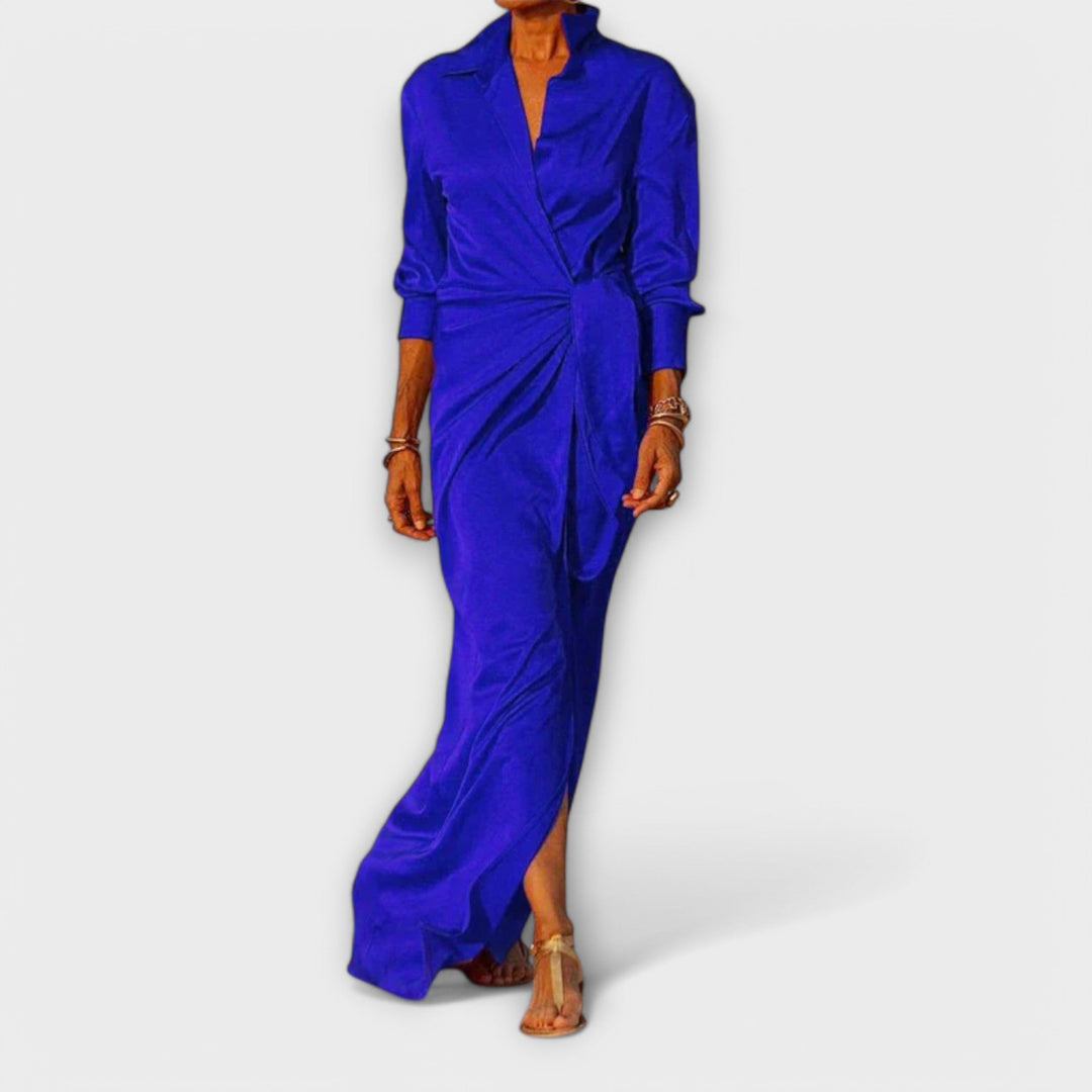 Elegant Women's Dress with Tie Belt and Long Sleeves