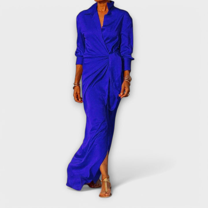 Elegant Women's Dress with Tie Belt and Long Sleeves