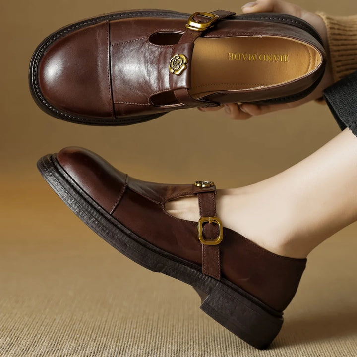 CARMELLA | Vintage Round Toe Moccasins with Metal Buckle