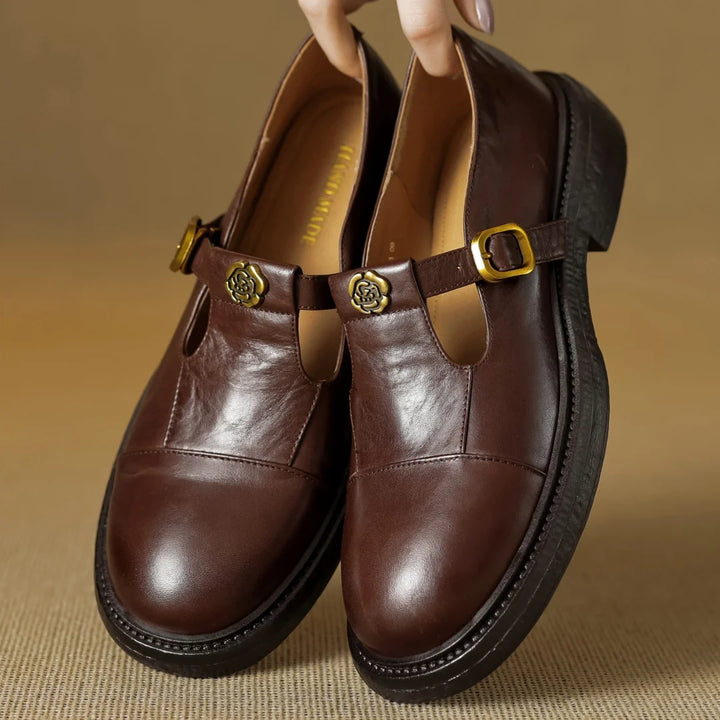 CARMELLA | Vintage Round Toe Moccasins with Metal Buckle