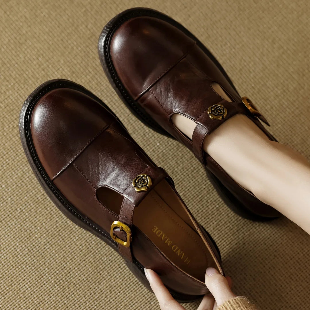 CARMELLA | Vintage Round Toe Moccasins with Metal Buckle