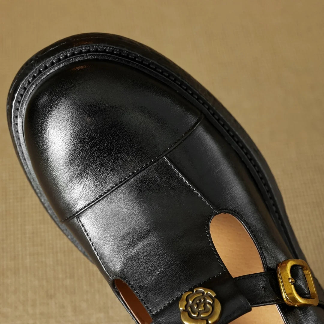 CARMELLA | Vintage Round Toe Moccasins with Metal Buckle