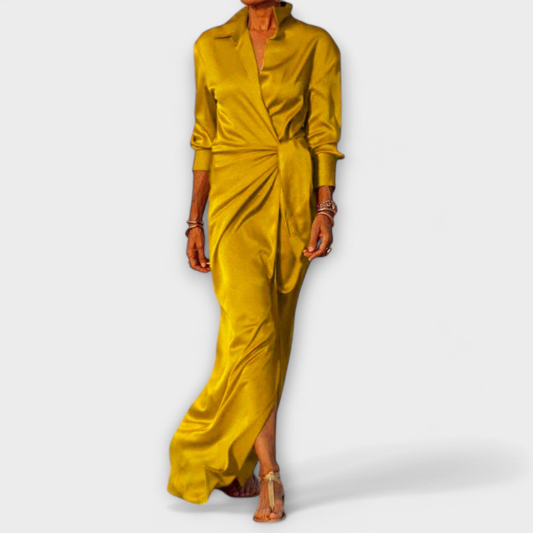 Elegant Women's Dress with Tie Belt and Long Sleeves