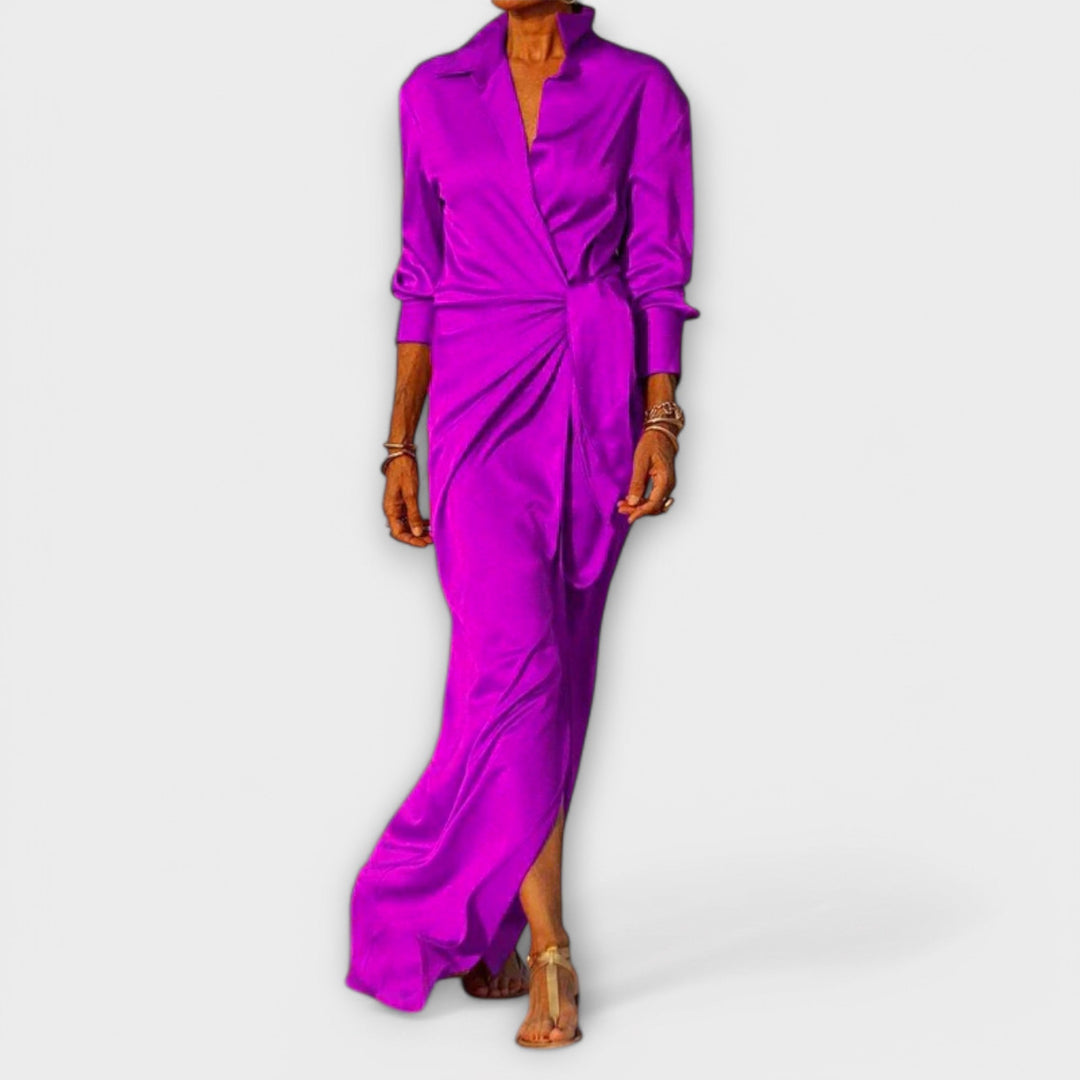 Elegant Women's Dress with Tie Belt and Long Sleeves